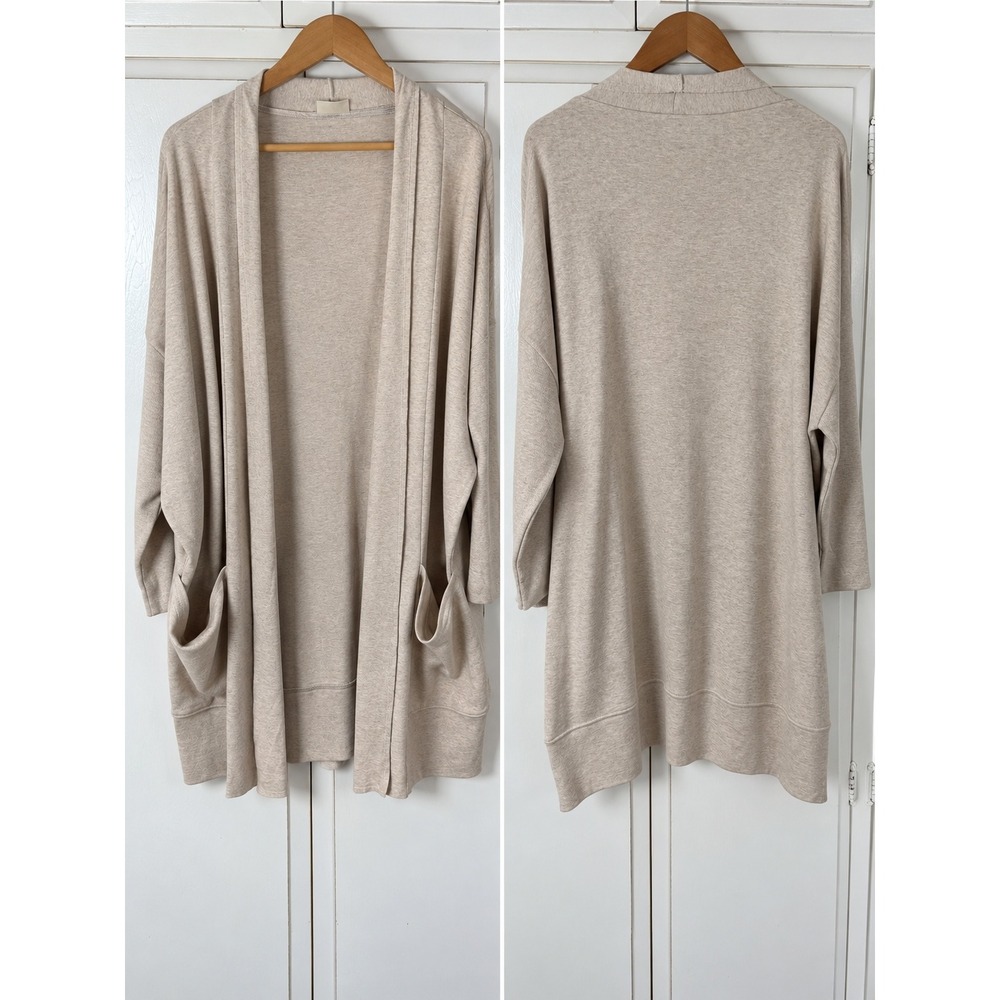 Pact Organic Cotton Cardigan Sweater Oatmeal Beige Open Front Pockets M/L